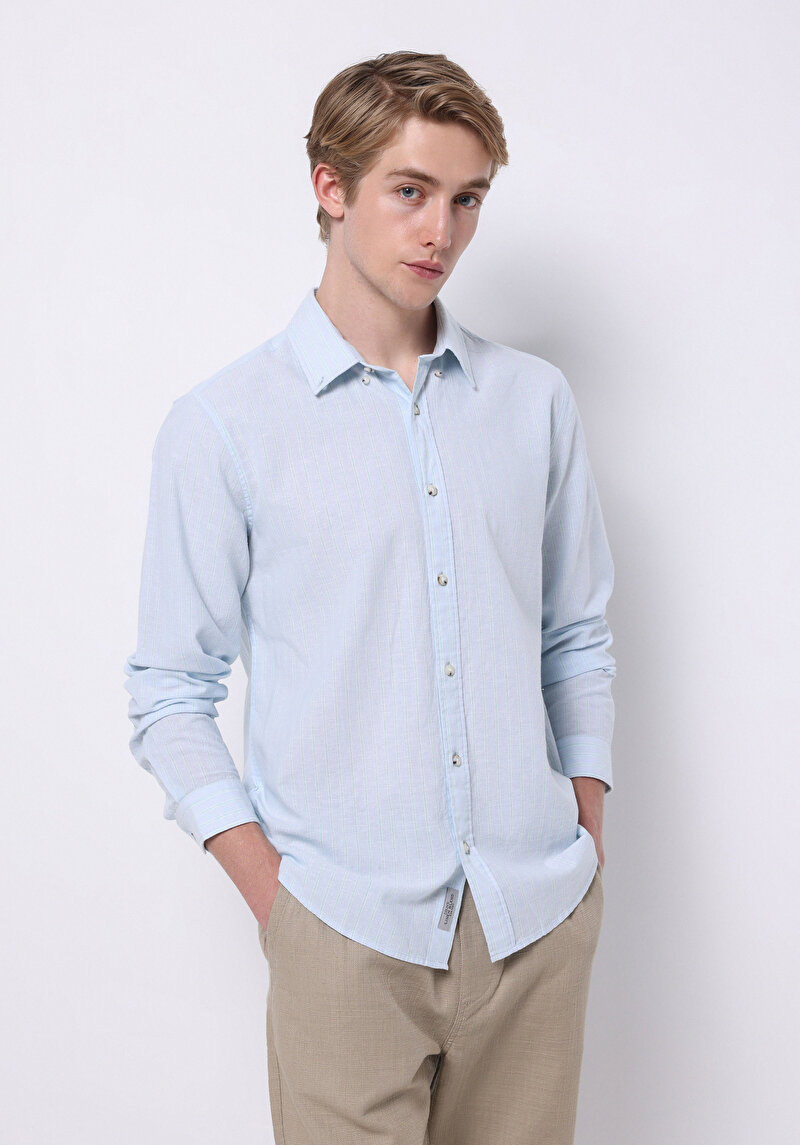 Imagine a Camasa Cu Maneca Lunga De Barbati Albastru Deschis Regular Fit Cl1074501