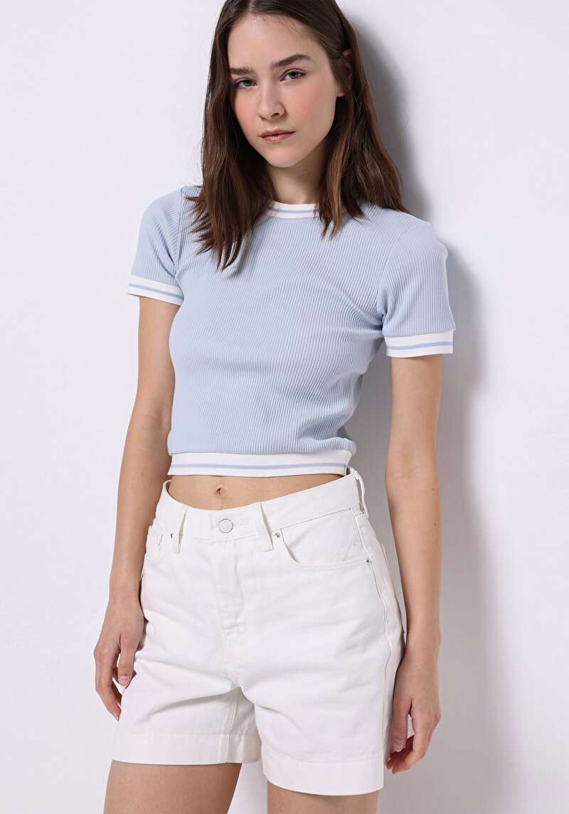 Imagine a Pulover Cu Mâneci Scurte De Dama Albastru Slim Fit Cl1074597