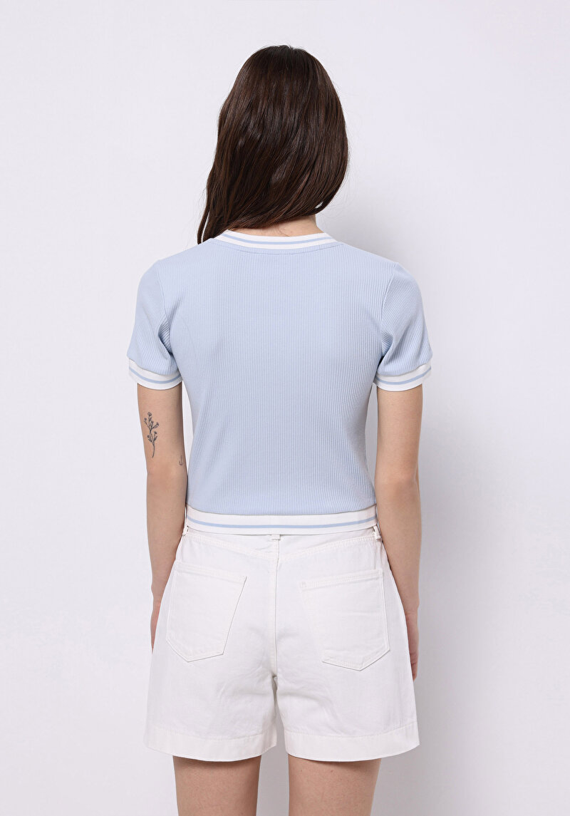 Afișați detalii pentru Pulover Cu Mâneci Scurte De Dama Albastru Slim Fit  Cl1074597