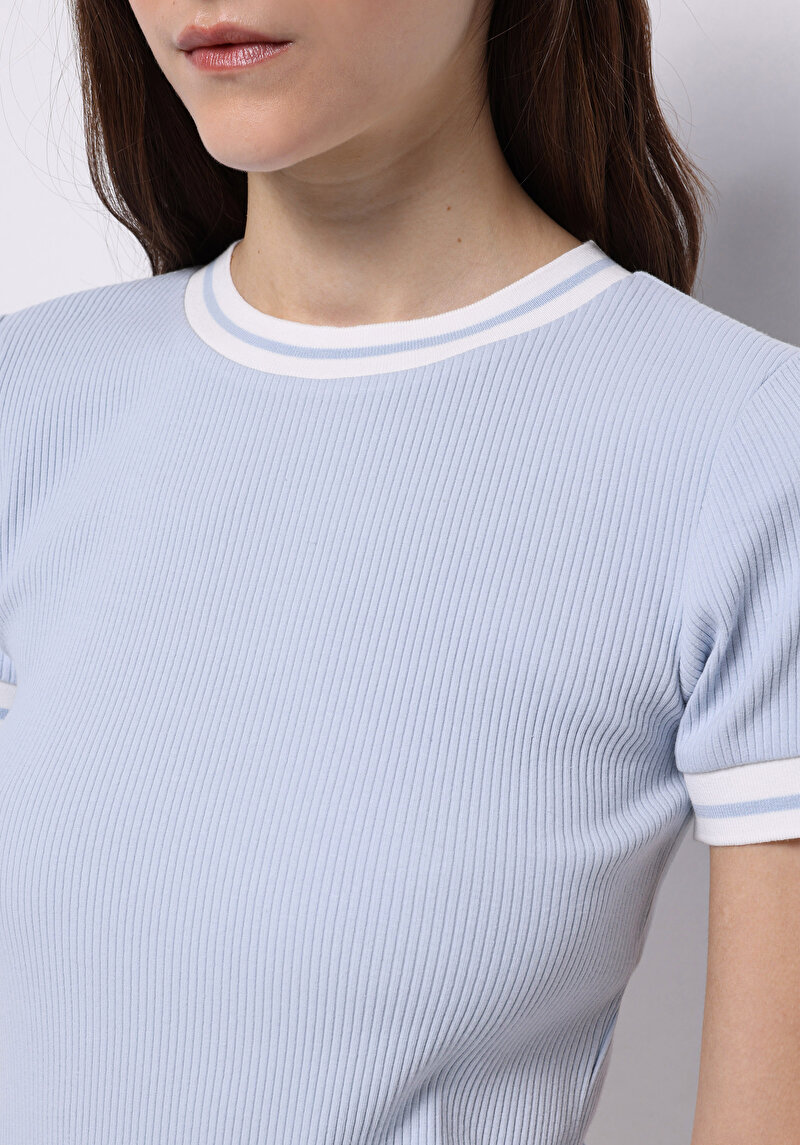 Afișați detalii pentru Pulover Cu Mâneci Scurte De Dama Albastru Slim Fit  Cl1074597