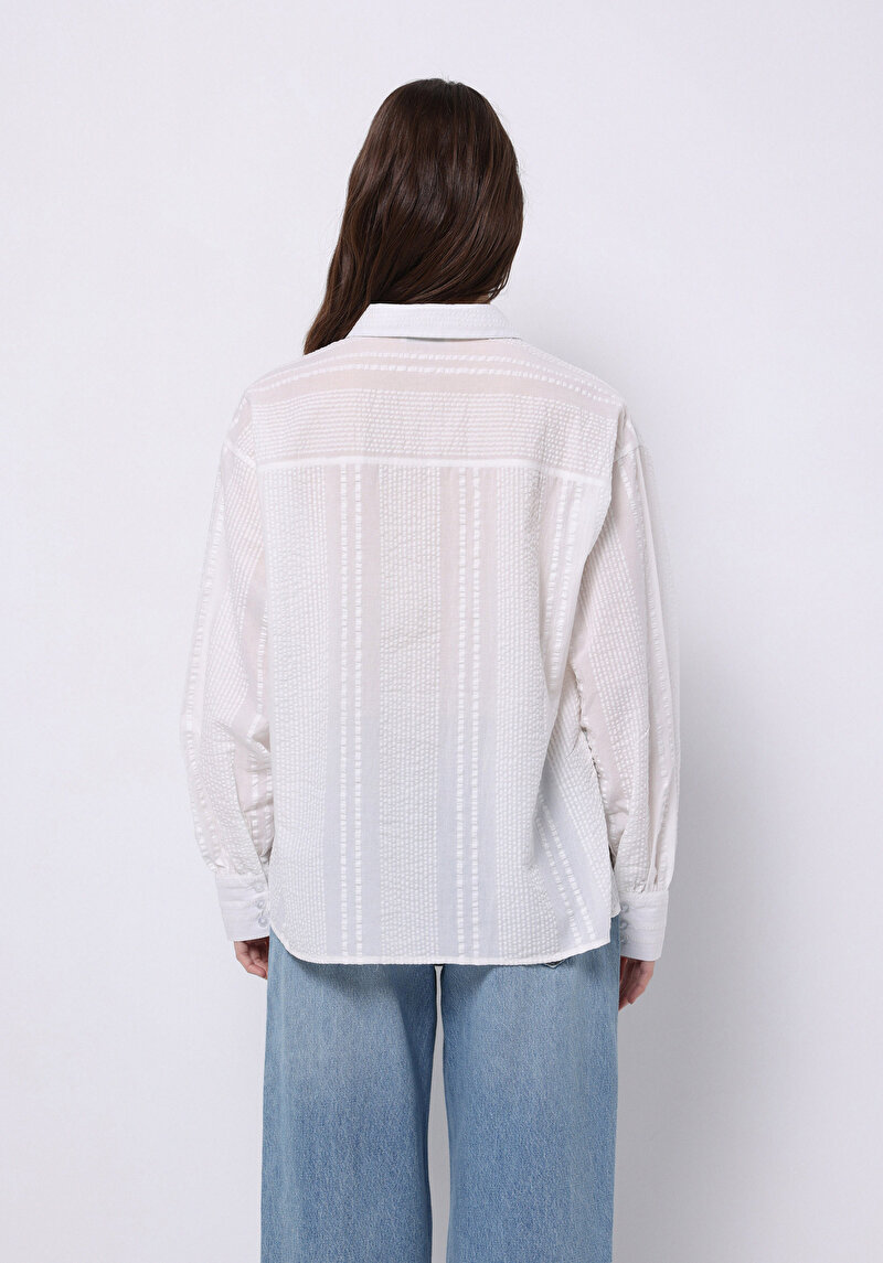 Afișați detalii pentru Regular Fit Cămașă Decolteu Drept Cămașă Albă Cu Mânecă Lungă Pentru Femei