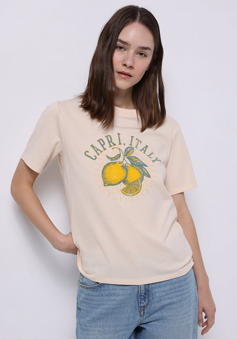 Imagine a Tricou Cu Maneca Scurta De Dama Bej Regular Fit Cl1074317