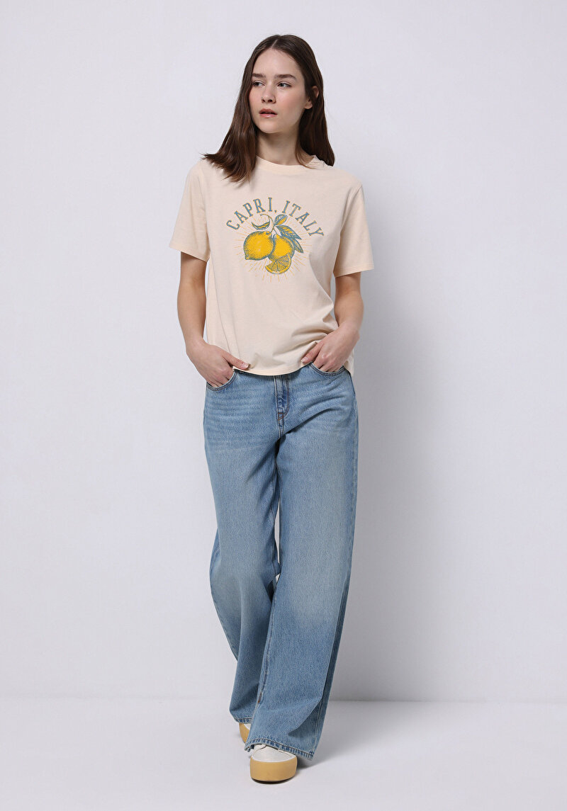 Afișați detalii pentru Tricou Cu Maneca Scurta De Dama Bej Regular Fit  Cl1074317