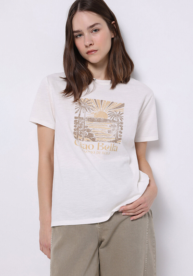 Imagine a Tricou Cu Maneca Scurta De Dama Alb Regular Fit Cl1074318