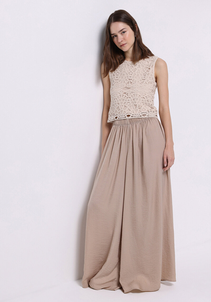 Imagine a Regular Fit Talie Înaltă Picior Lat Pantaloni Bej Pentru Femei