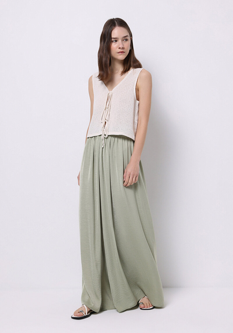 Imagine a Regular Fit Talie Ascendentă Picior Larg Pantaloni Verzi Pentru Femei