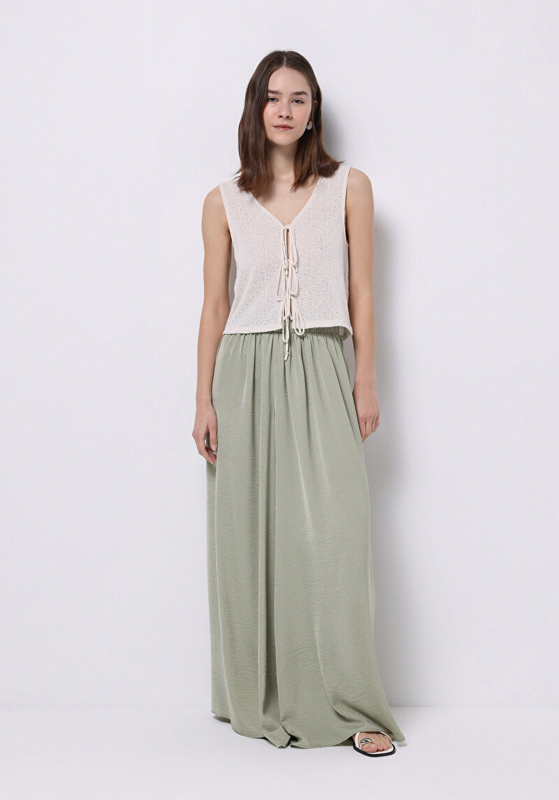 Imagine a Regular Fit Talie Ascendentă Picior Larg Pantaloni Verzi Pentru Femei