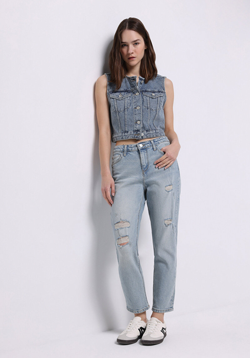 Imagine a Mom Fit Rising Waist Shrinking Leg Blugi İndigo Deschiși Pentru Femei