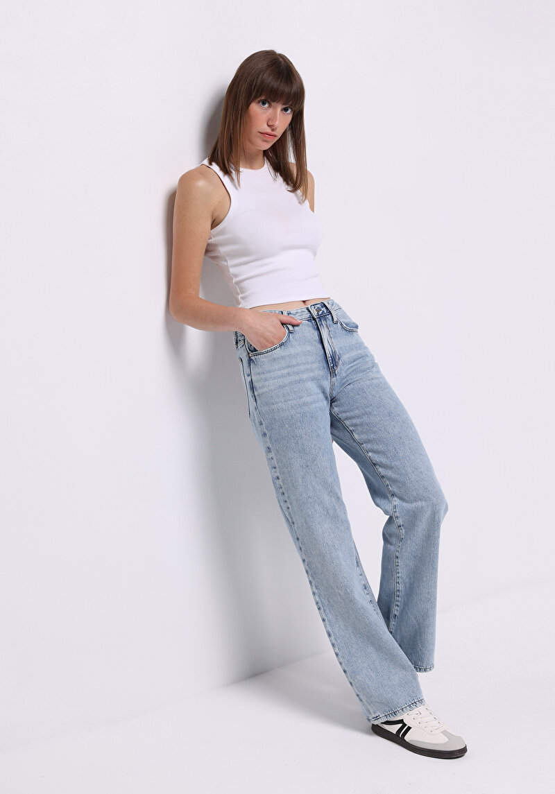 Imagine a Drept Fit Talie Medie Picior Drept Blugi Indigo Pentru Femei