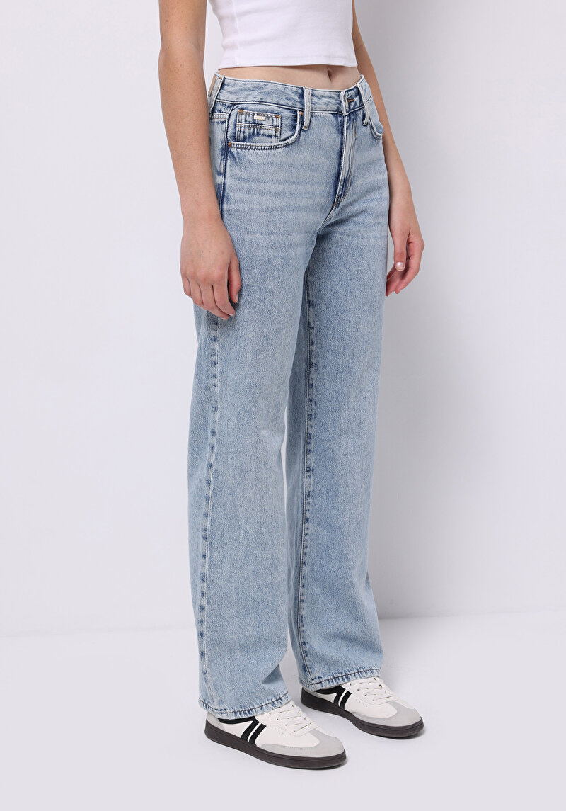 Imagine a Drept Fit Talie Medie Picior Drept Blugi Indigo Pentru Femei