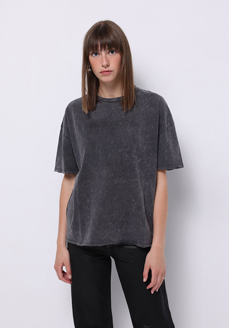 Imagine a Tricou Cu Maneca Scurta De Dama Antracit Regular Fit  Cl1075471