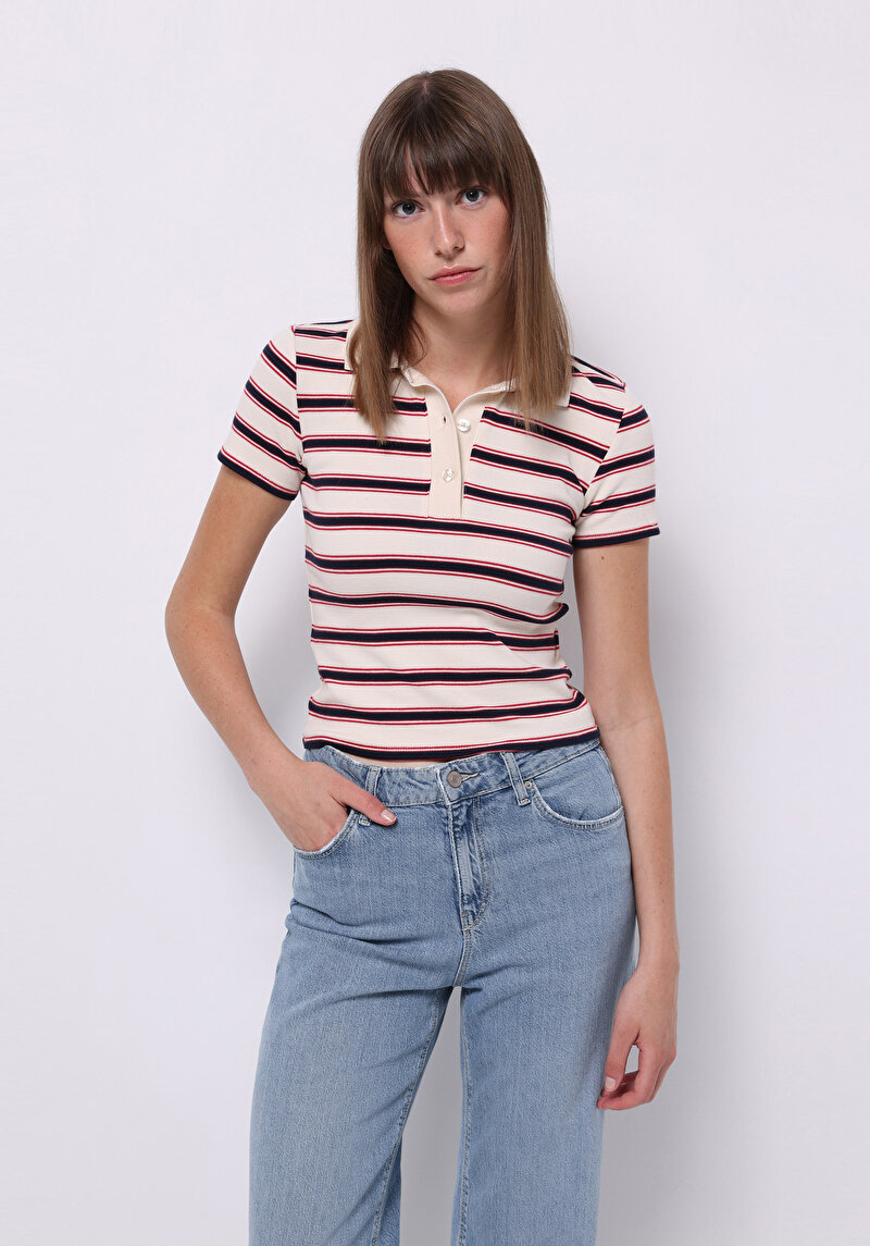 Imagine a Tricou Polo Cu Maneca Scurta De Dama Ecru Slim Fit  Cl1075503