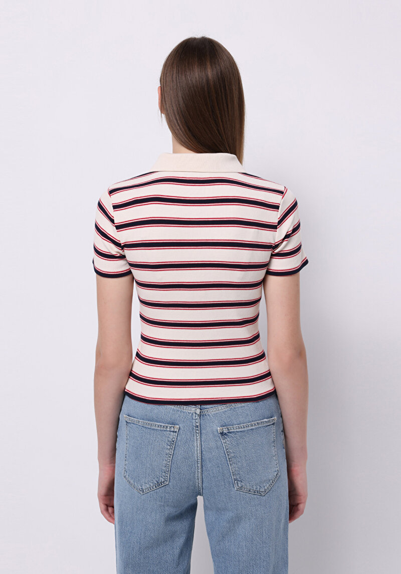 Afișați detalii pentru Tricou Polo Cu Maneca Scurta De Dama Ecru Slim Fit  Cl1075503