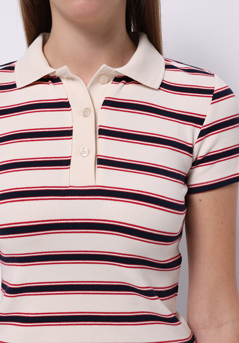 Imagine a Tricou Polo Cu Maneca Scurta De Dama Ecru Slim Fit Cl1075503