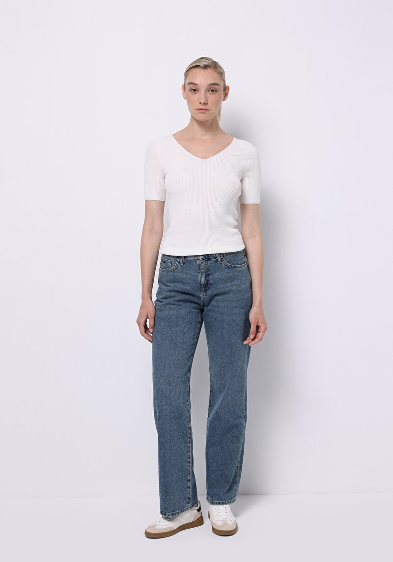 Imagine a Pulover Cu Mâneci Scurte De Dama Alb Slim Fit Cl1075688