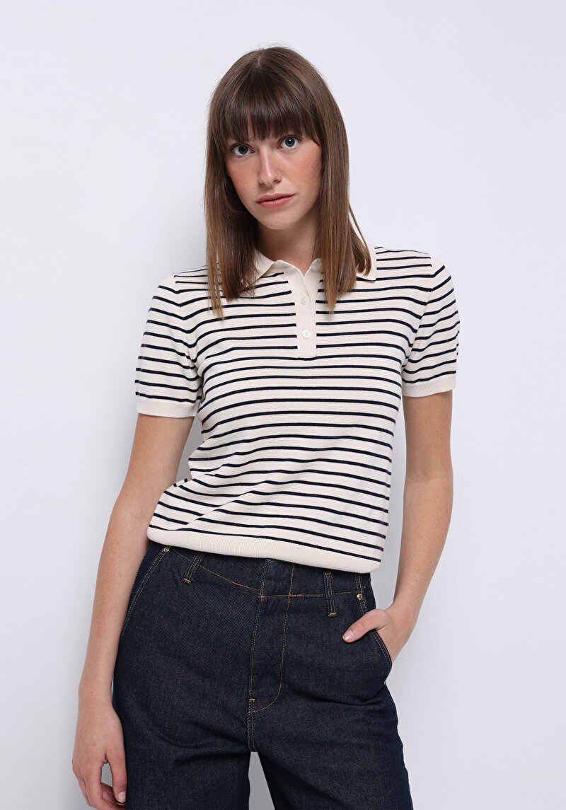 Imagine a Pulover Cu Mâneci Scurte De Dama Ecru Regular Fit  Cl1075734