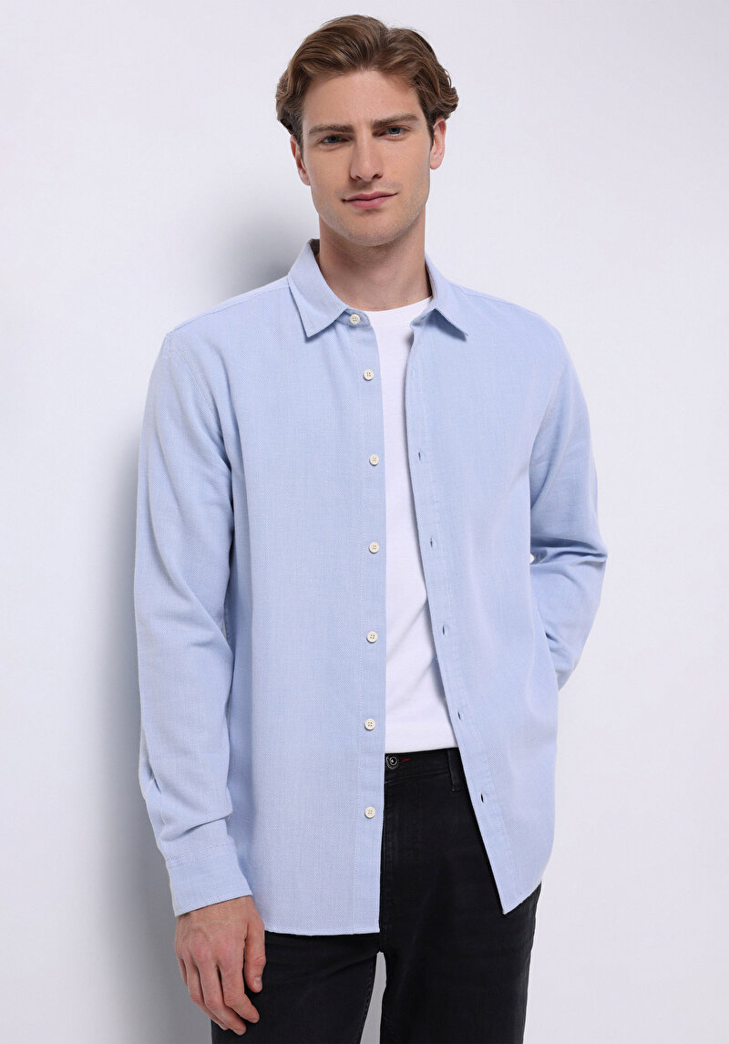 Imagine a Camasa Cu Maneca Lunga De Barbati Albastru Regular Fit  Cl1072334