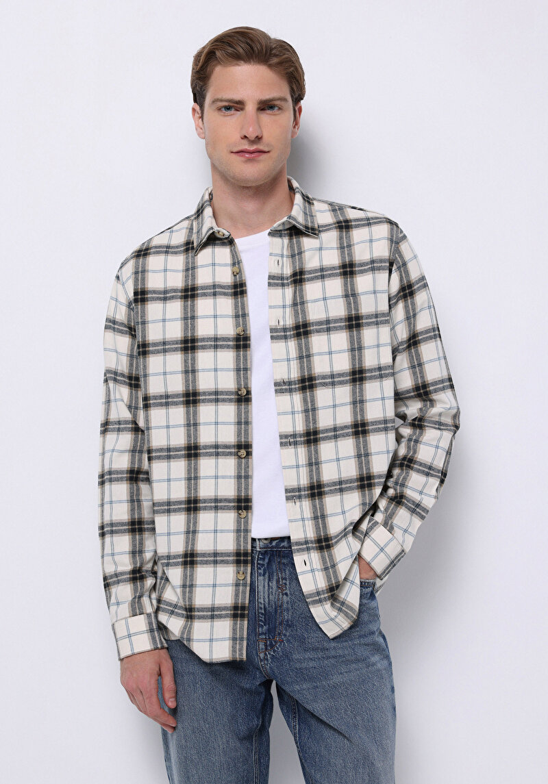 Imagine a Camasa Cu Maneca Lunga De Barbati Ecru Regular Fit  Cl1075356