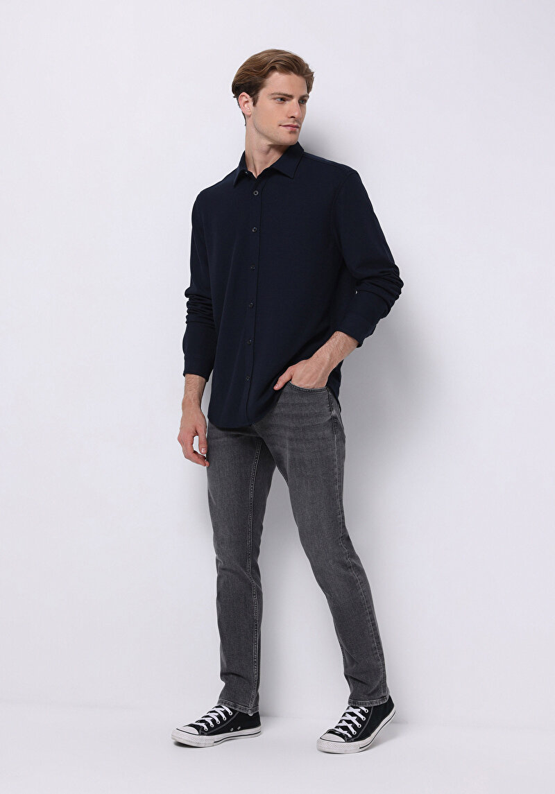 Imagine a Camasa Cu Maneca Lunga De Barbati Albastru Marin Regular Fit Cl1075365