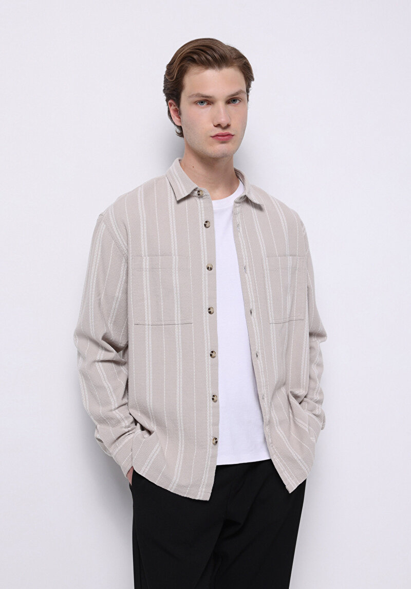 Imagine a Camasa Cu Maneca Lunga De Barbati Bej Regular Fit  Cl1075307