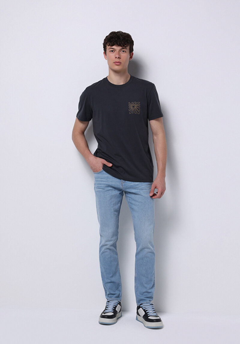 Imagine a Blugi İndigo Pentru Bărbați Cu Talie Dreaptă Cu Talie Dreaptă