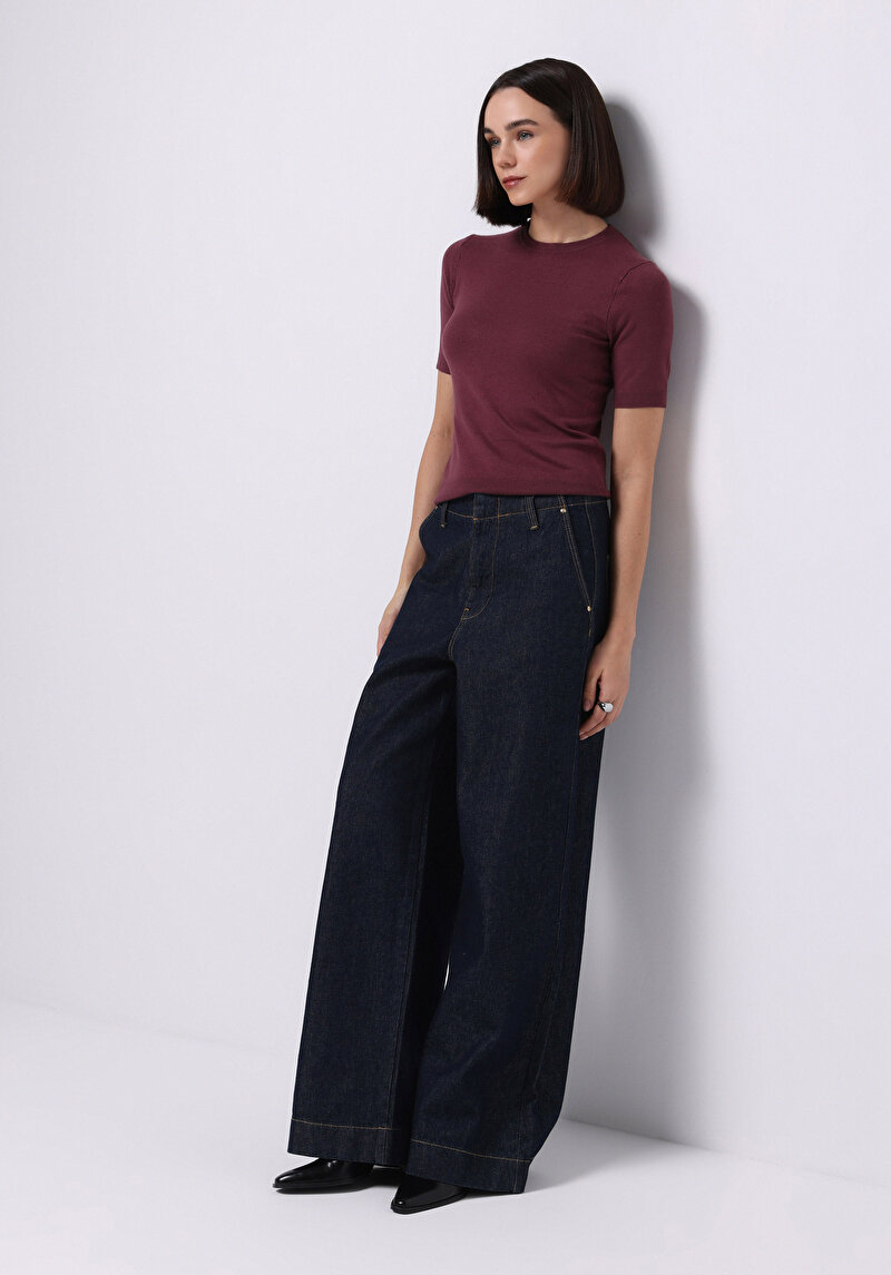 Afișați detalii pentru Pulover Cu Mâneci Scurte De Dama Bordo Slim Fit  Cl1075531