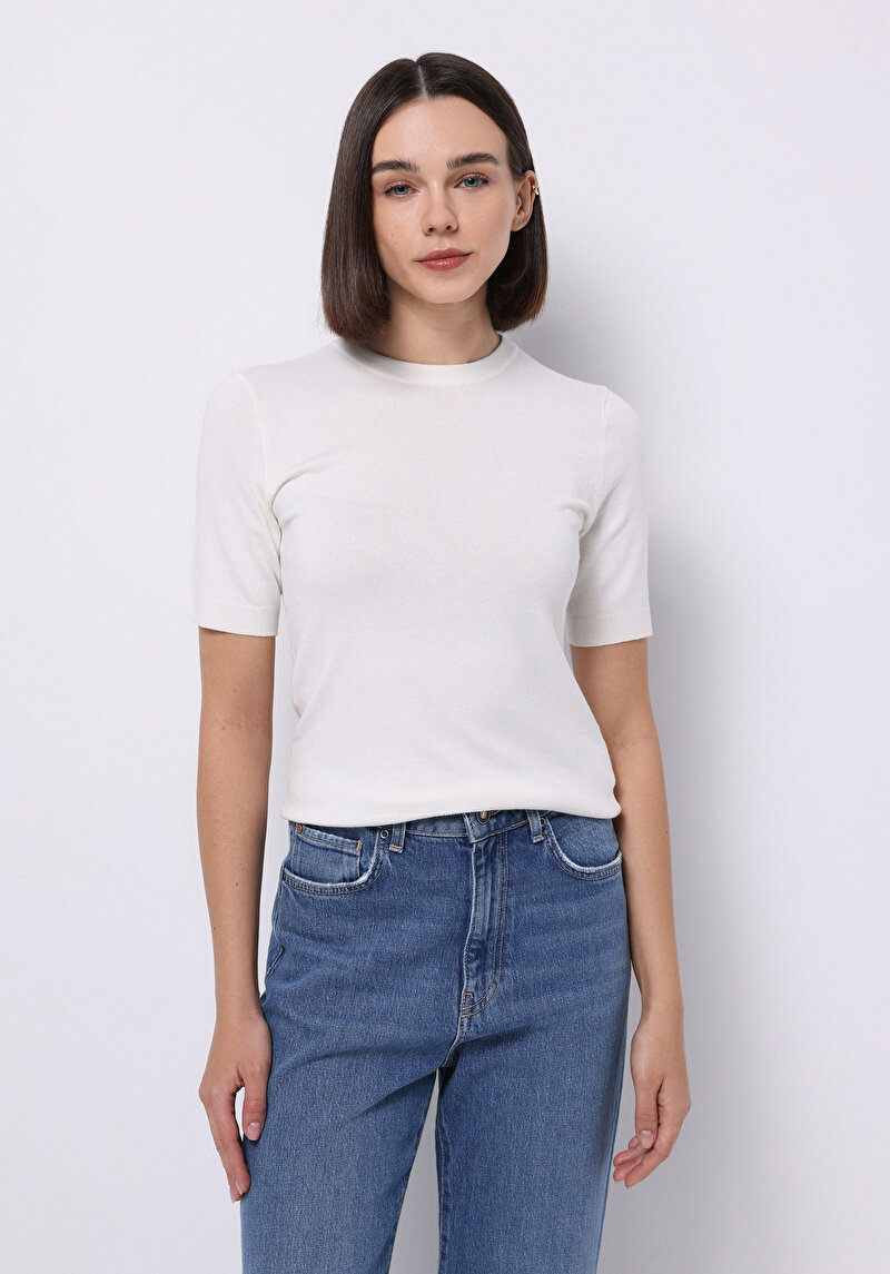 Imagine a Pulover Cu Mâneci Scurte De Dama Alb Slim Fit Cl1075531