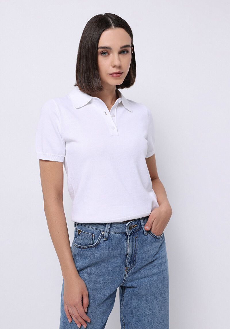 Imagine a Pulover Cu Mâneci Scurte De Dama Alb Regular Fit  Cl1075733