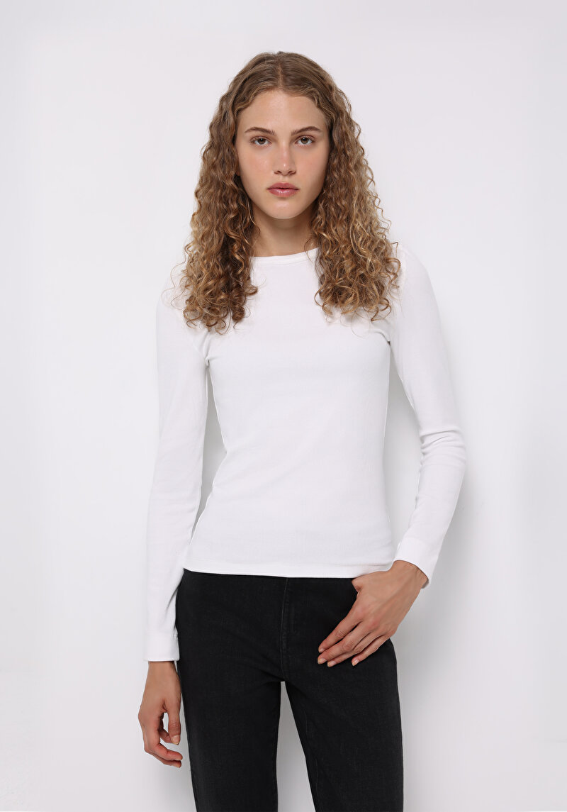 Imagine a Tricou Cu Maneca Lunga De Dama Alb Slim Fit  Cl1072550