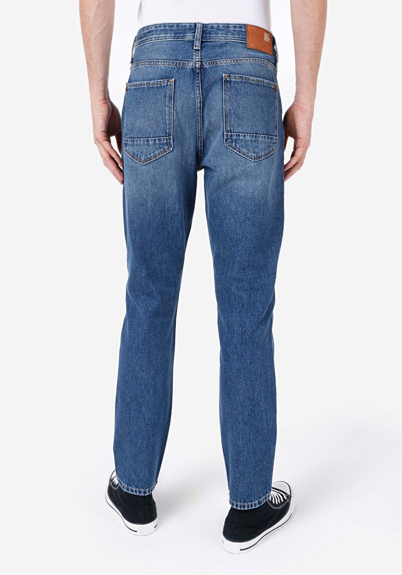 Afișați detalii pentru Regular Fit Mid Waist Slim Leg Blugi İndigo Pentru Bărbați