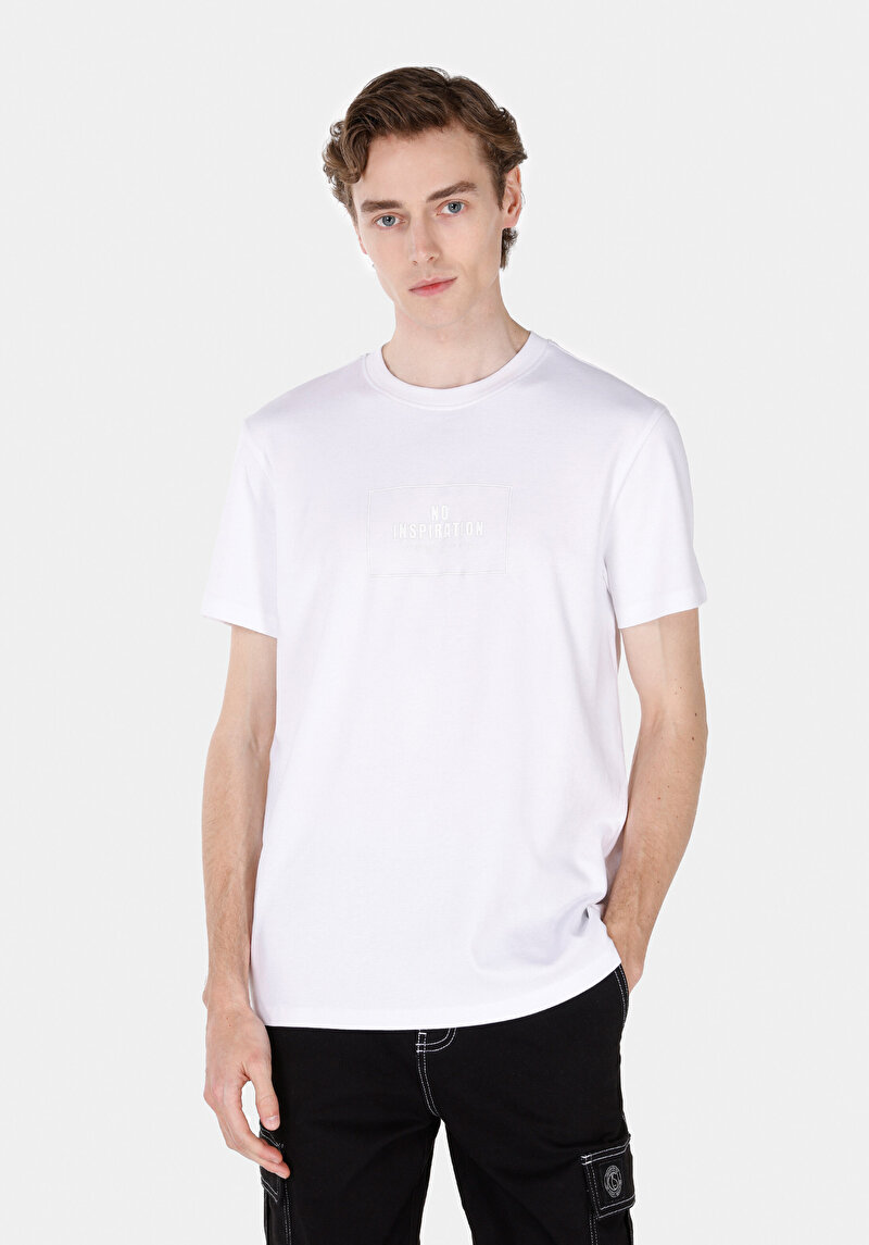 Imagine a Regular Fit Round Neck Drept Bărbați Alb Mânecă Scurtă Tricou