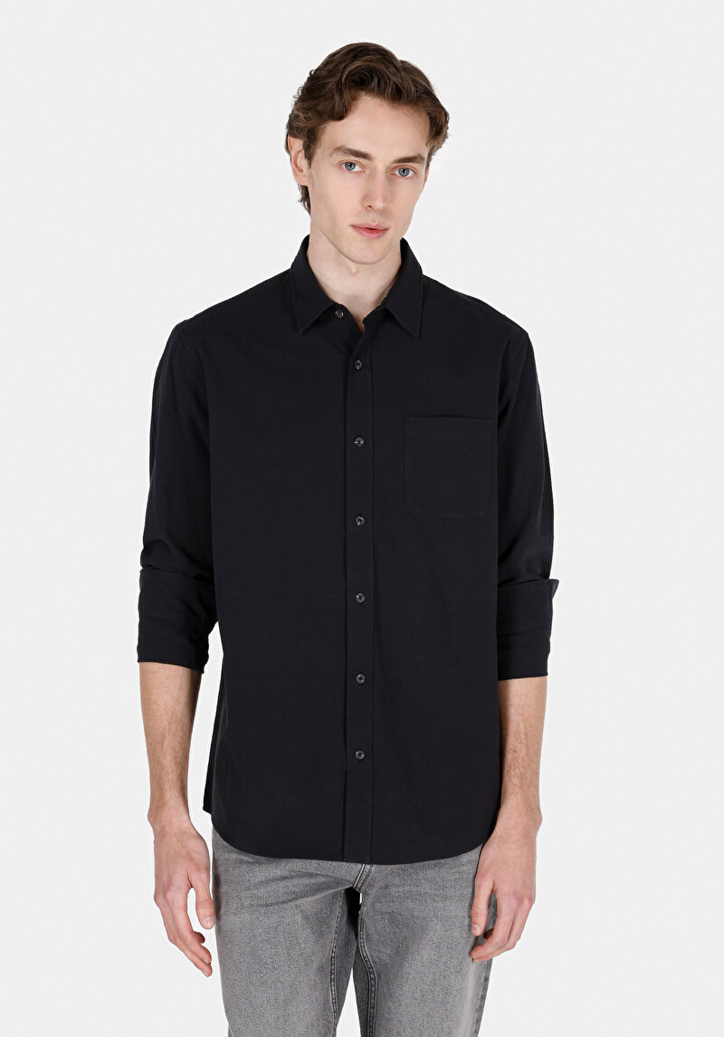 Imagine a Cămașă Cu Gât Drept Cămașă Neagră Cu Mânecă Lungă Pentru Bărbați