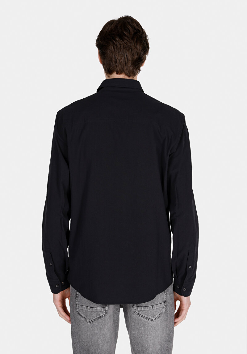 Afișați detalii pentru Cămașă Cu Gât Drept Cămașă Neagră Cu Mânecă Lungă Pentru Bărbați