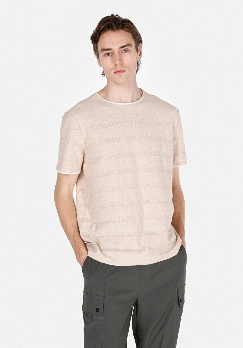 Imagine a Pulover Cu Mâneci Scurte De Barbati Bej Regular Fit Cl1074003