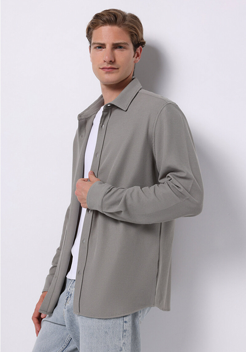 Imagine a Camasa Cu Maneca Lunga De Barbati Verde Regular Fit  Cl1075365