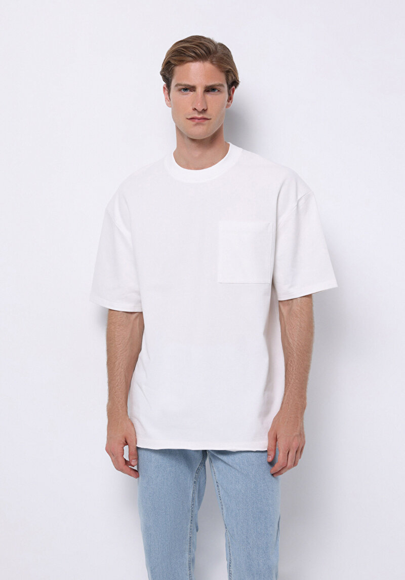 Imagine a Tricou Cu Maneca Scurta De Barbati Alb Oversize Fit  Cl1075370