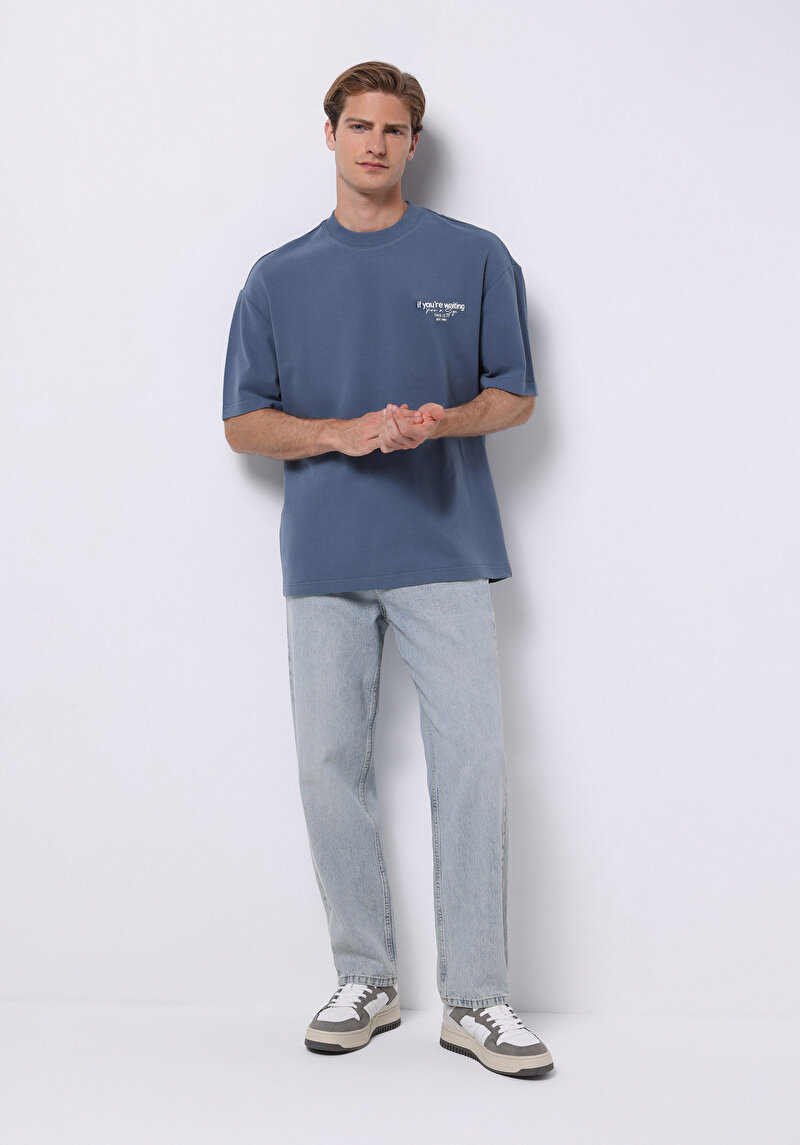 Afișați detalii pentru Tricou Cu Maneca Scurta De Barbati Albastru Oversize Fit  Cl1075385