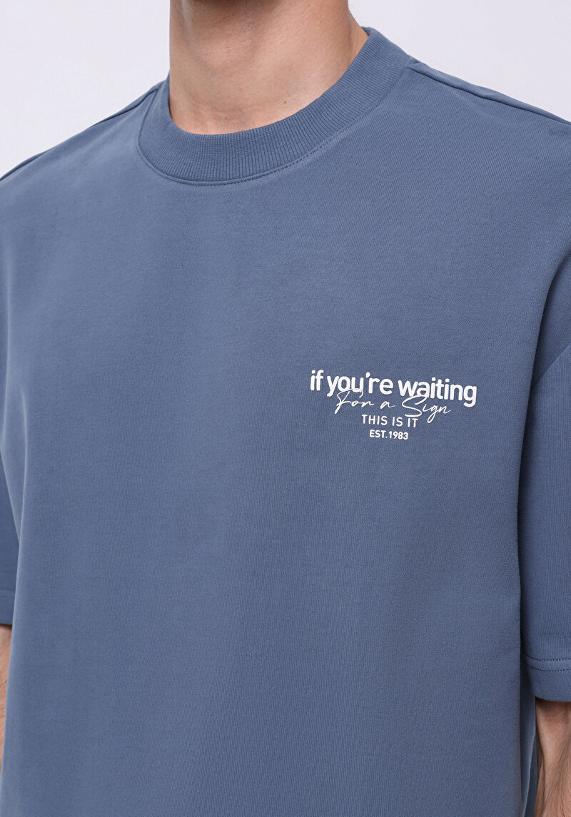 Afișați detalii pentru Tricou Cu Maneca Scurta De Barbati Albastru Oversize Fit  Cl1075385