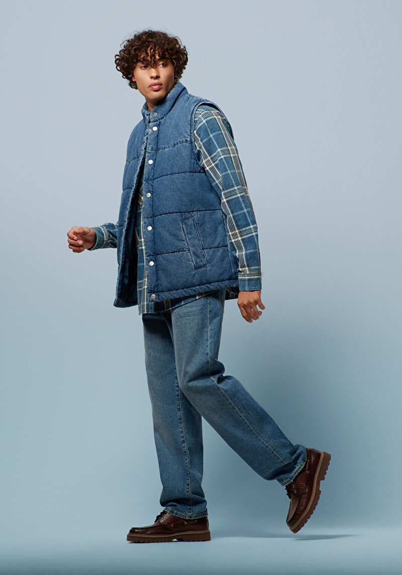 Imagine a Pantaloni De Barbati Albastru Loose Straight Fit Cl1076004