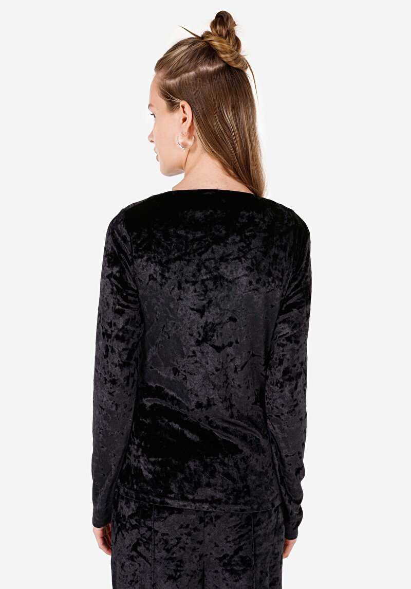 Imagine a Slim Fit Boat Collar Tricou Negru Cu Mânecă Lungă Pentru Femei