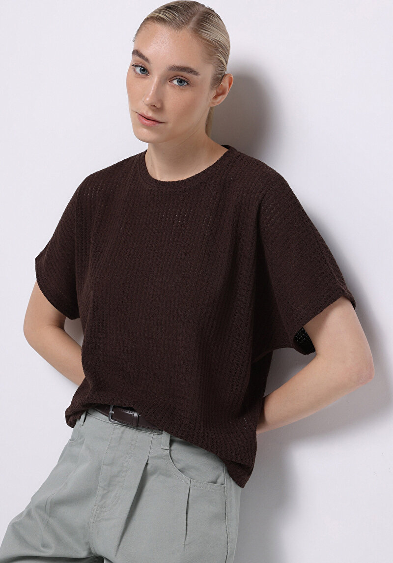 Imagine a Bluza Cu Maneca Scurta De Dama Maro Relax Fit  Cl1075458