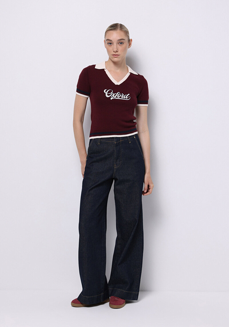 Afișați detalii pentru Pulover Cu Mâneci Scurte De Dama Bordo Slim Fit  Cl1075511