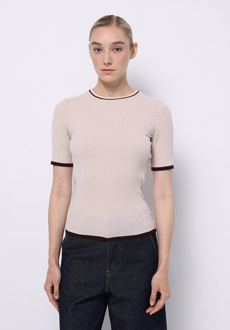 Imagine a Pulover Cu Mâneci Scurte De Dama Bej Slim Fit  Cl1075528