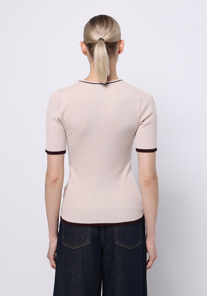 Afișați detalii pentru Pulover Cu Mâneci Scurte De Dama Bej Slim Fit  Cl1075528