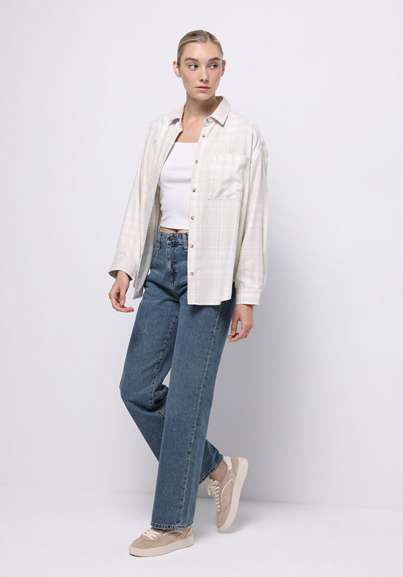 Imagine a Camasa Cu Maneca Lunga De Dama Ecru Relax Fit Cl1075582