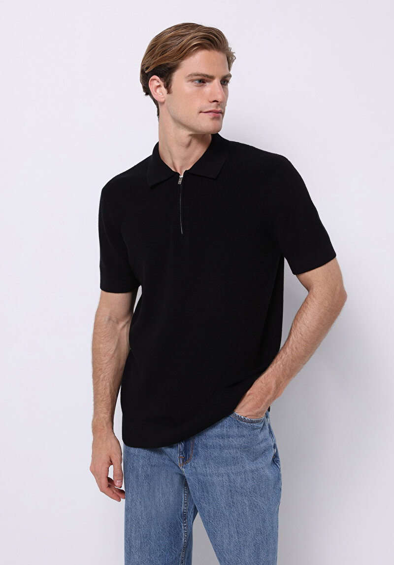 Imagine a Pulover Cu Mâneci Scurte De Barbati Negru Regular Fit  Cl1075240