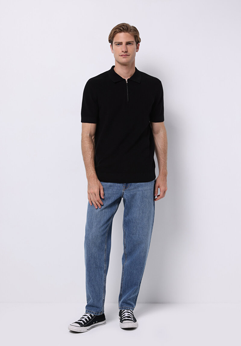 Imagine a Pulover Cu Mâneci Scurte De Barbati Negru Regular Fit Cl1075240