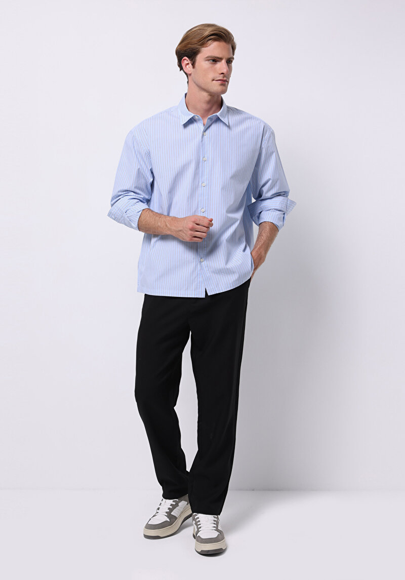 Imagine a Camasa Cu Maneca Lunga De Barbati Albastru Boxy Fit Cl1075652