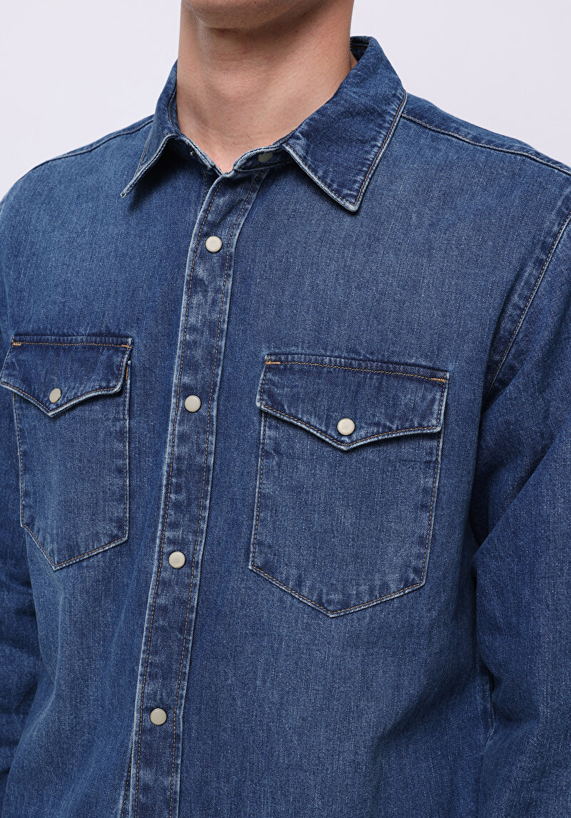 Imagine a Camasa Cu Maneca Lunga De Barbati Albastru Regular Fit Cl1076174