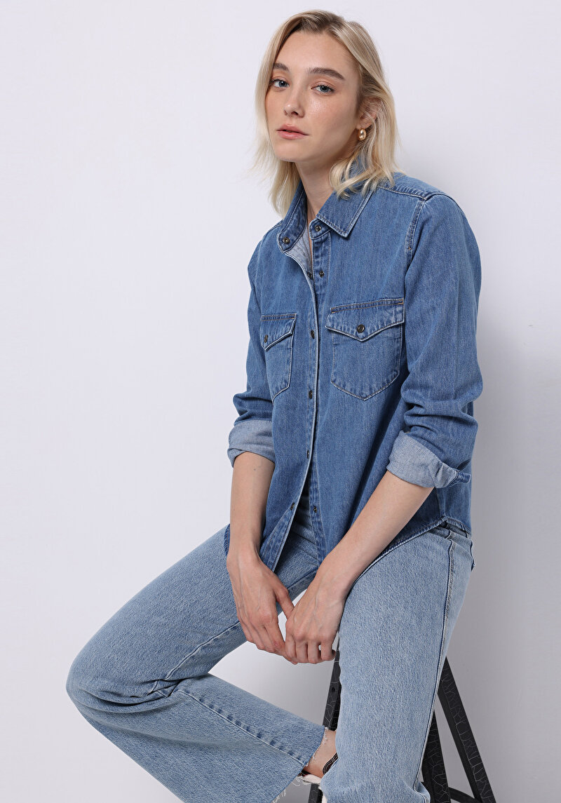 Imagine a Camasa Cu Maneca Lunga De Dama Denim Regular Fit  Cl1076819